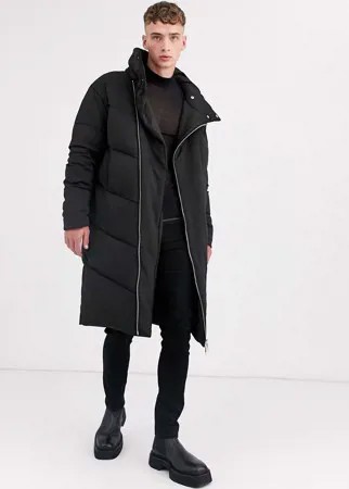 Черный длинный пуховик ASOS DESIGN