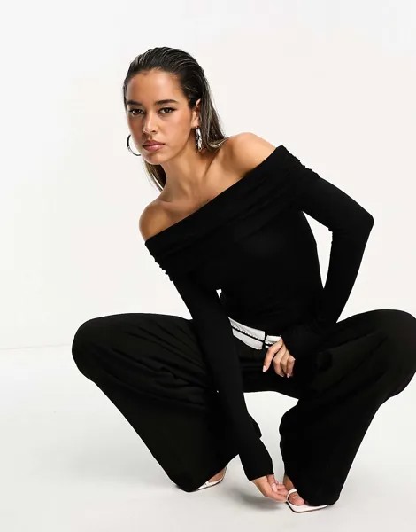 Черное боди с открытыми складками и открытыми складками из хлопкового модала ASOS