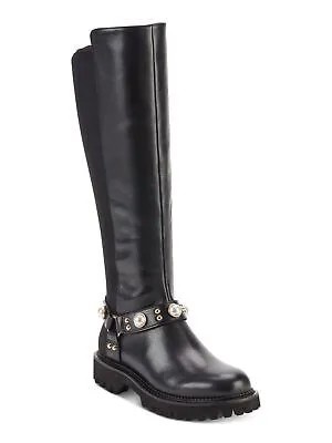 Женские кожаные ботинки для верховой езды KARL LAGERFELD Renley черного цвета с круглым носком и блочным каблуком 9,5