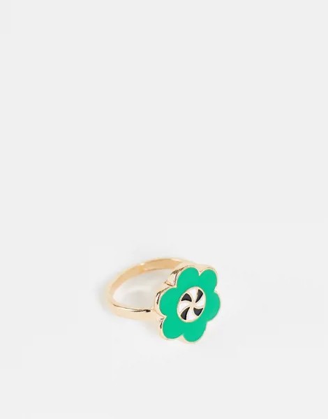 Кольцо в форме цветка с зеленой эмалью Vintage Supply-Зеленый цвет