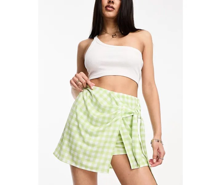 Короткие шорты из марли в мелкую клетку мятного цвета ASOS DESIGN ASOS DESIGN