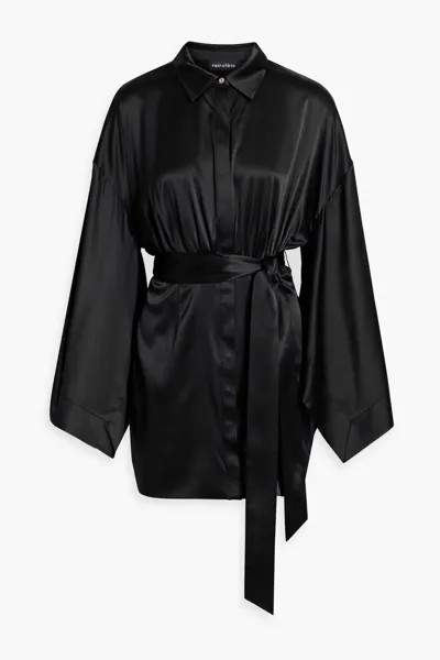Платье-рубашка мини Scottie из эластичного шелкового атласа с поясом Retrofête, черный