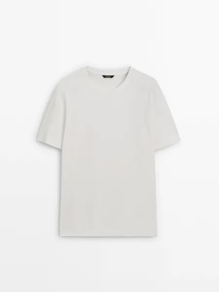 Футболка с короткими рукавами из смеси льна и хлопка Massimo Dutti, бежевый