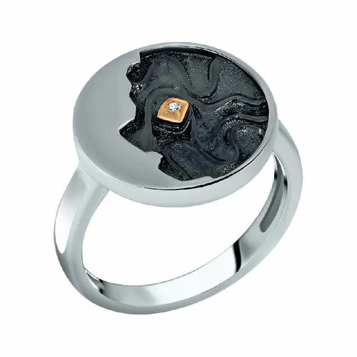 Кольцо АЛЬКОР, серебро, 925 проба, родирование, бриллиант, размер 16.5, золотой
