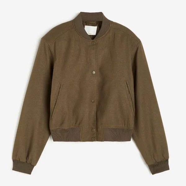 Куртка H&M Linen-blend Bomber, хаки