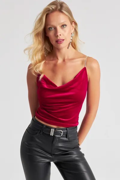 Женская новогодняя бархатная блузка Degaje с красным ремешком-цепочкой GÇ147 Cool & Sexy, красный