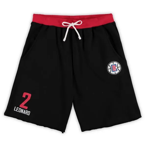 Мужские шорты Kawhi Leonard Black LA Clippers Big & Tall French Terry с именем и номером Majestic