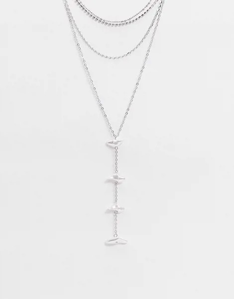 Серебристое ожерелье в несколько рядов с подвесками из искусственного жемчуга Liars & Lovers-Серебристый