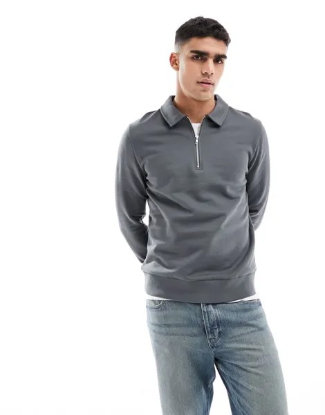Черная свитшот-поло на молнии ASOS DESIGN