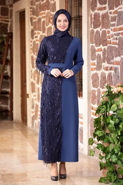 Платье мусульманское Fashion Showcase Design P-00000039 синее 40 (доставка из-за рубежа)