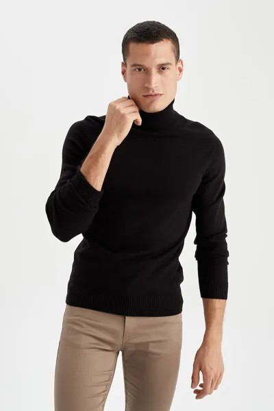 Облегающий пуловер с поло Defacto, черный
