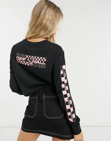 Черный лонгслив с клетчатыми вставками Vans Breck