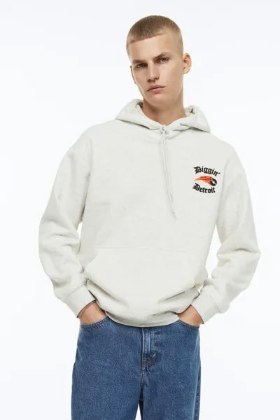 Толстовка с капюшоном и принтом Relaxed Fit H&M, хизер грей / копаем детройт