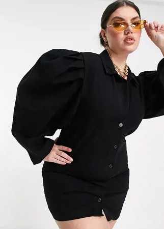 Черное платье-рубашка с пышными рукавами Missguided Plus-Черный цвет