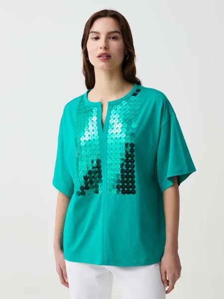 Футболка с пайетками и рукавами-кимоно Ovs, цвет aqua green