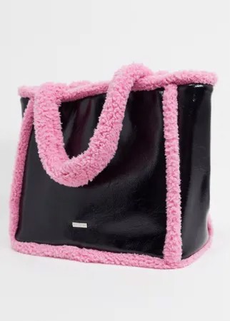 Черно-розовая сумка-тоут с отделкой искусственным мехом Skinnydip-Черный