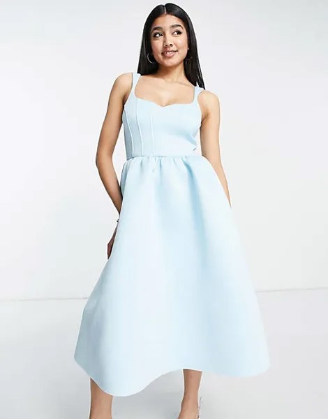 Бледно-голубое платье миди для выпускного с корсетом ASOS DESIGN