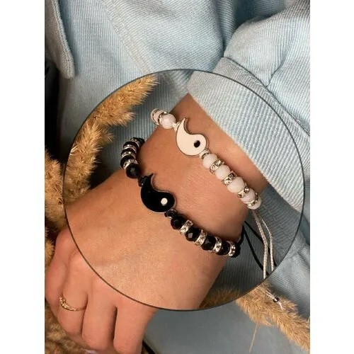 Браслет-цепочка, минеральное стекло, 1 шт., размер one size, черно-белый