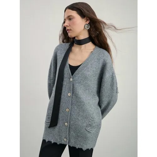 Кардиган Zarina, размер XS (RU 42)/170, , серый графика мелкая