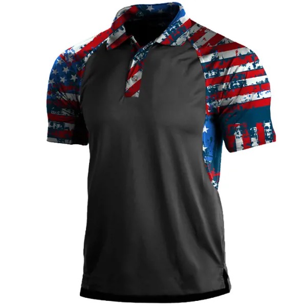 Мужская футболка с воротником-поло и принтом американского флага в стиле пэчворк