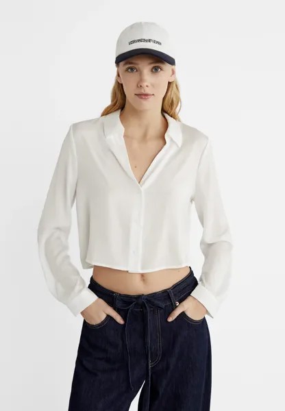 Короткая атласная рубашка Stradivarius, белый