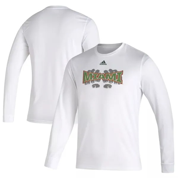 Мужская белая футболка с длинным рукавом Miami Hurricanes Touchdown Ring Creator adidas
