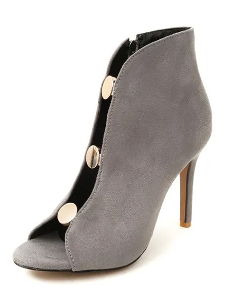 Milanoo Grey Sandal Booties Suede Ankle Boots Women Open Toe Cut Out High Heel Boots