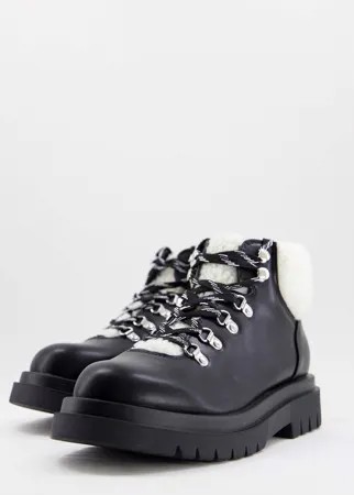 Черные ботинки на массивной подошве с подкладкой из искусственного меха Truffle Collection-Черный цвет