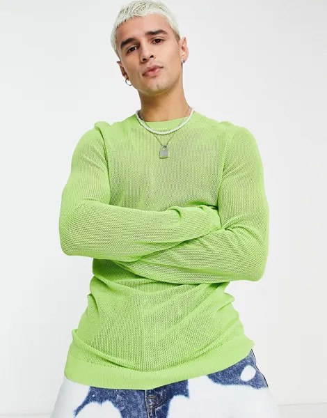 Зеленый джемпер облегающего кроя из сетчатой ткани ASOS DESIGN-Зеленый цвет