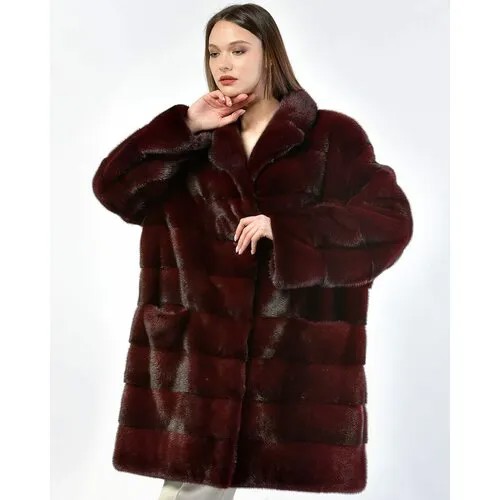 Пальто Skinnwille, норка, силуэт прямой, карманы, размер 44, бордовый