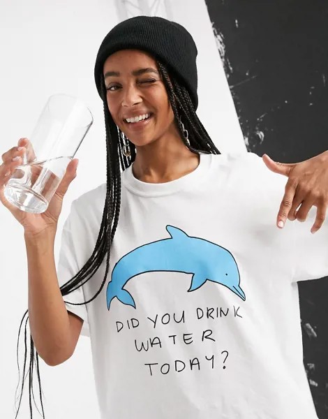 Футболка oversized с принтом New Girl Order-Белый