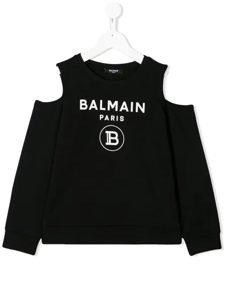 Balmain Kids топ с логотипом и вырезами