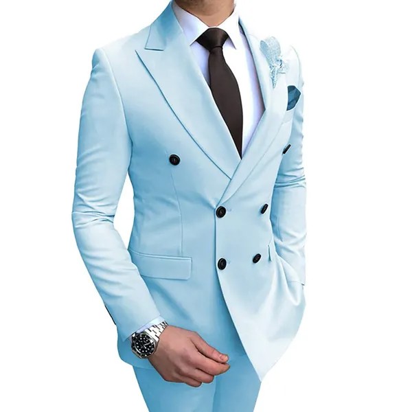 Повседневные смокинги для мужчин, свадебный костюм (пиджак + брюки), двубортные деловые облегающие костюмы, бежевый/синий/белый/черный/красн...