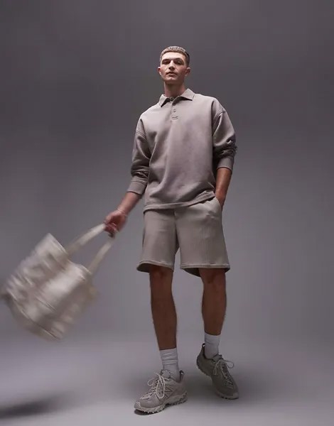 Толстовка свободного кроя Topman каменно-бежевого цвета с воротником-поло