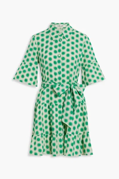 Платье-рубашка мини из хлопка и жаккарда со сборками Beata DIANE VON FURSTENBERG, зеленый