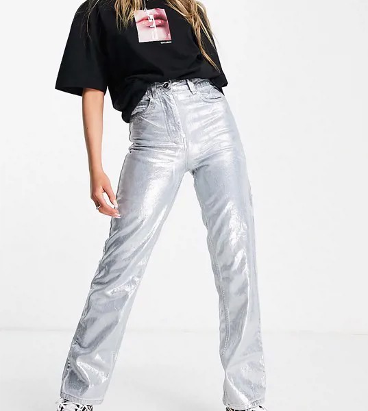 Прямые джинсы с серебристым покрытием COLLUSION x005-Серебристый