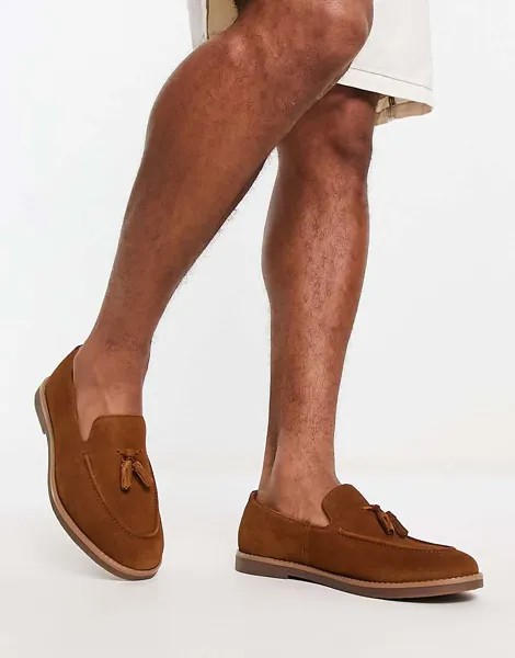 Коричневые плетеные лоферы с кисточками River Island