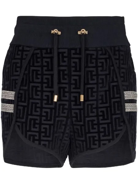 Короткие шорты с монограммой Balmain, синий