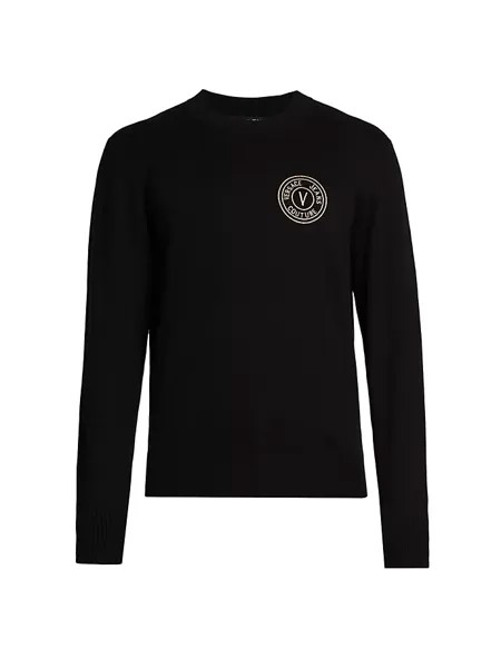 Хлопковый свитер с логотипом Versace Jeans Couture, черный