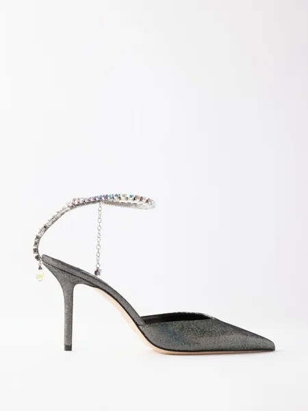 Туфли saeda 85 из металлизированной кожи с ремешком из кристаллов Jimmy Choo, серебряный