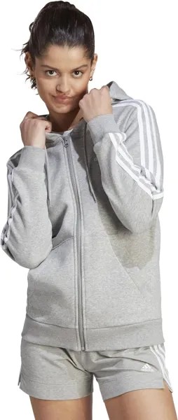 Худи Adidas 3-Stripes Fleece Full Zip Hoodie, цвет Medium Grey Heather/White 1