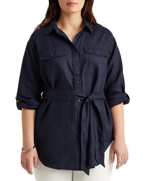 Плюс льняная рубашка с завязками на талии Ralph Lauren