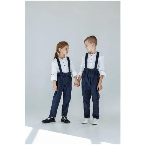 Полукомбинезон бананы Kinfolk Clothes, пояс на резинке, подтяжки, карманы, размер 104, синий