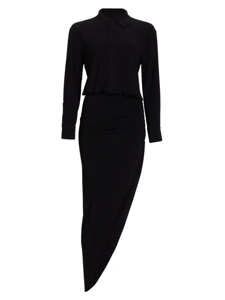 Асимметричное миди-платье с драпировкой сбоку Norma Kamali, черный