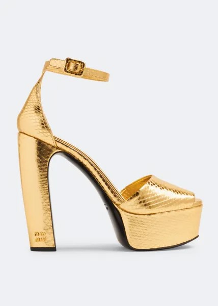 Сандалии Miu Miu Ayers Leather Platform, золотой