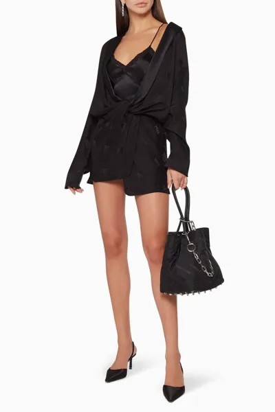 ALEXANDER WANG Черный жаккардовый шелковый халат с логотипом Charmeuse Twist Robe Пижамный комбинезон 8 ~ M