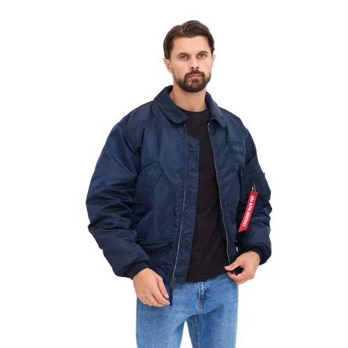 Бомбер ALPHA INDUSTRIES, демисезон/зима, силуэт свободный, без капюшона, манжеты, подкладка, утепленная, карманы, водонепроницаемая, внутренний карман, ветрозащитная, размер 2XL, синий