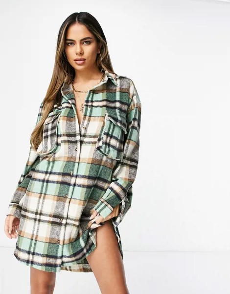 Клетчатое платье-рубашка Missguided в стиле oversized-Мульти