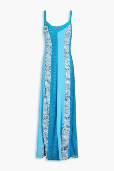 Платье макси металлизированной вязки крючком и шелкового крепдешина Missoni, лазурный