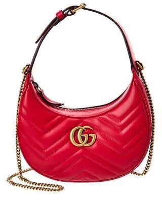Женские кожаные мини-кожаные сумки через плечо Gucci Gg Marmont в форме полумесяца, красные